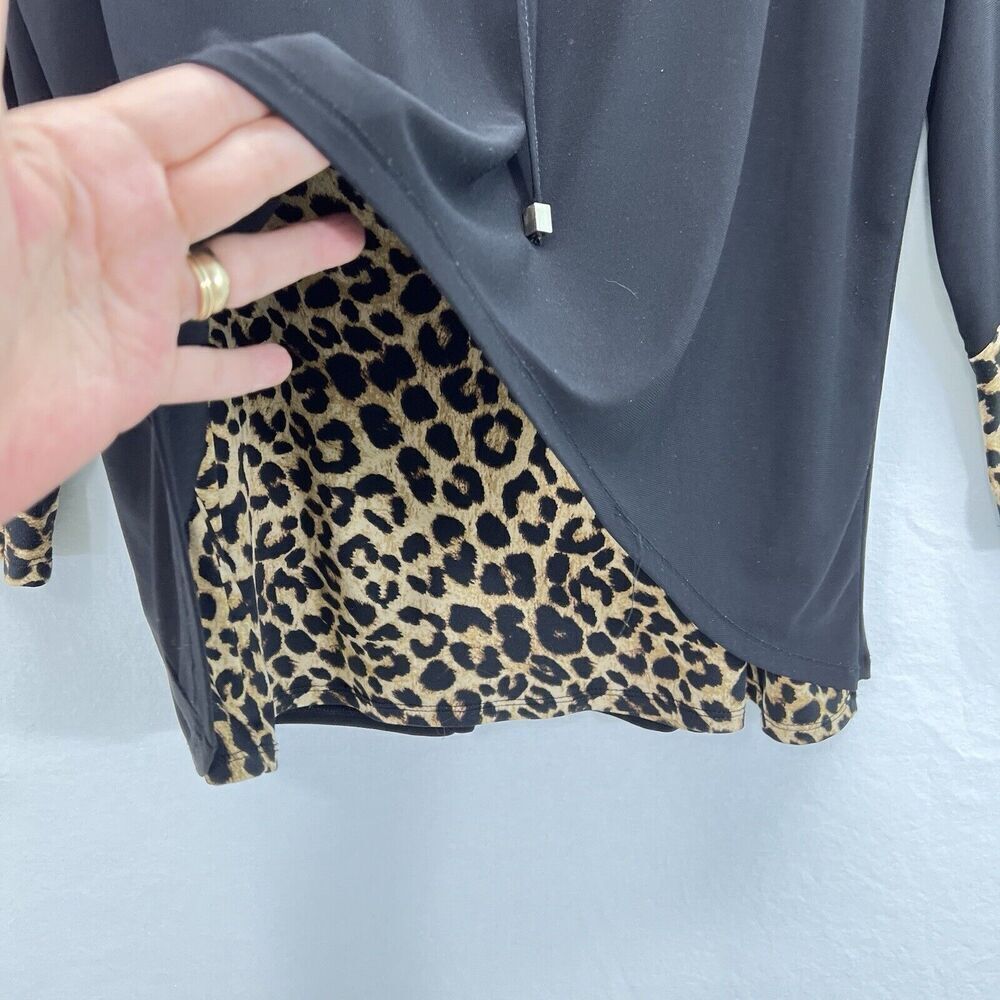 Ali Miles Tunic Women L Black & Leopard Print Long Sleeve Cowl Neck Stretch - Picture 3 of 12